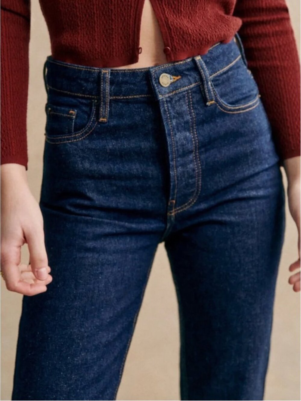 Sézane Denim Jeans Dark Wash Button Fly Straight Leg Size 36